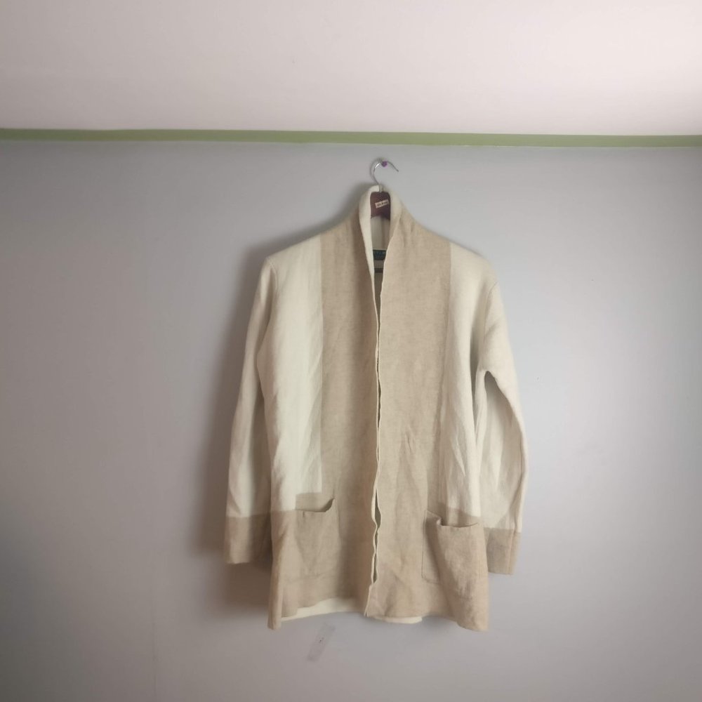 Wool/Cashmere blend Cardigan, Open Front Knit Pockets Cocoon Sweater Cardigan, M